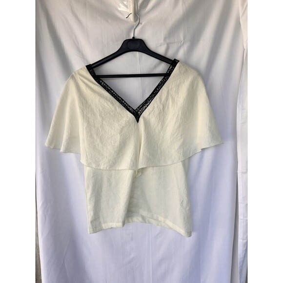 Maje Amour V-neck Draped Sleeve Top in Cream Women’s Size 1 Small Parisian - Picture 3 of 7